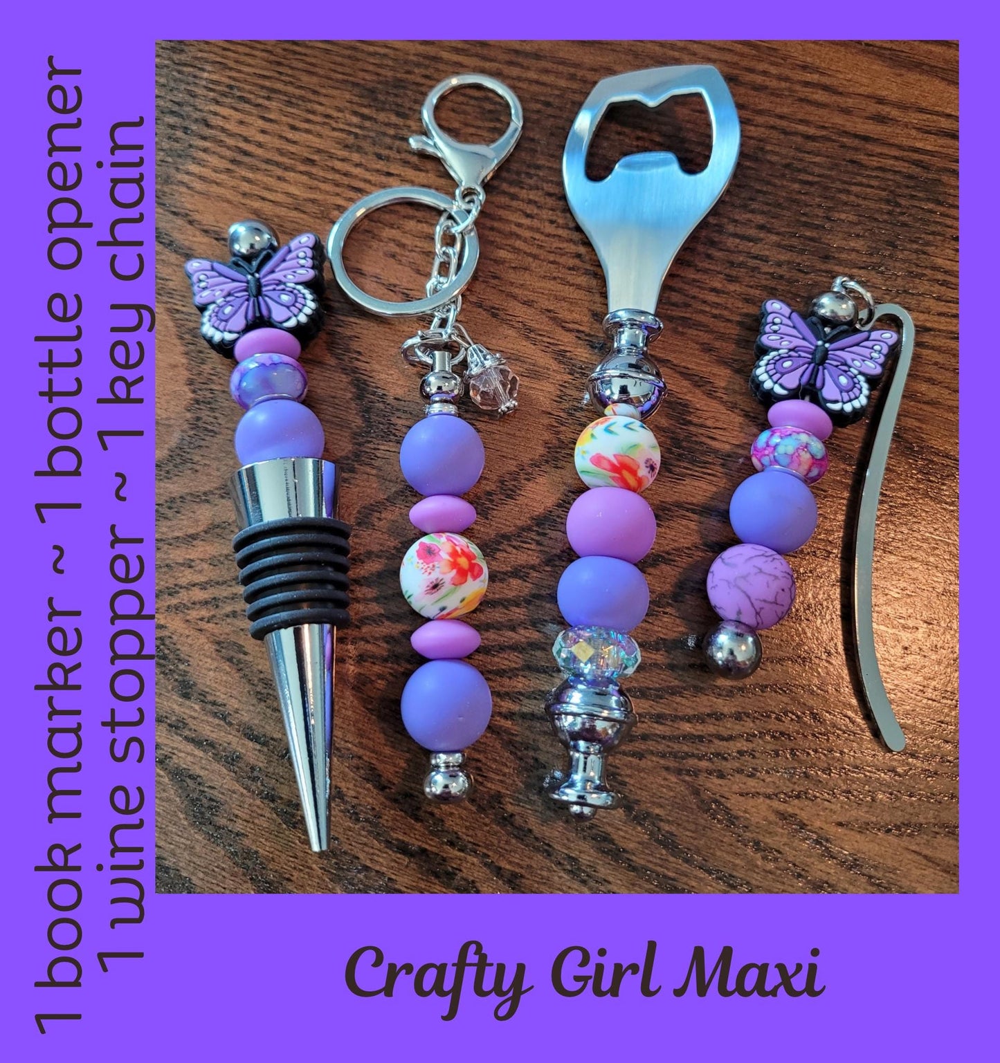Weekend gift set in purple butterfly Wine accessory gift wine stopper bottle opener book marker keychain wine gift set, barware accessories