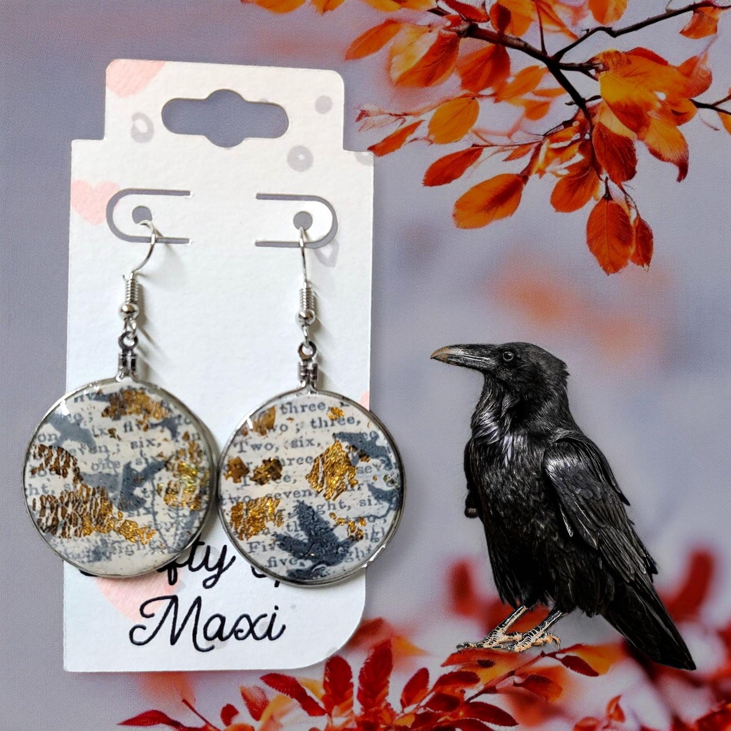 These are polymer clay raven earrings Lightweight hoop clay earrings. Modern hoop earrings gothic clay earrings boho hoop earrings