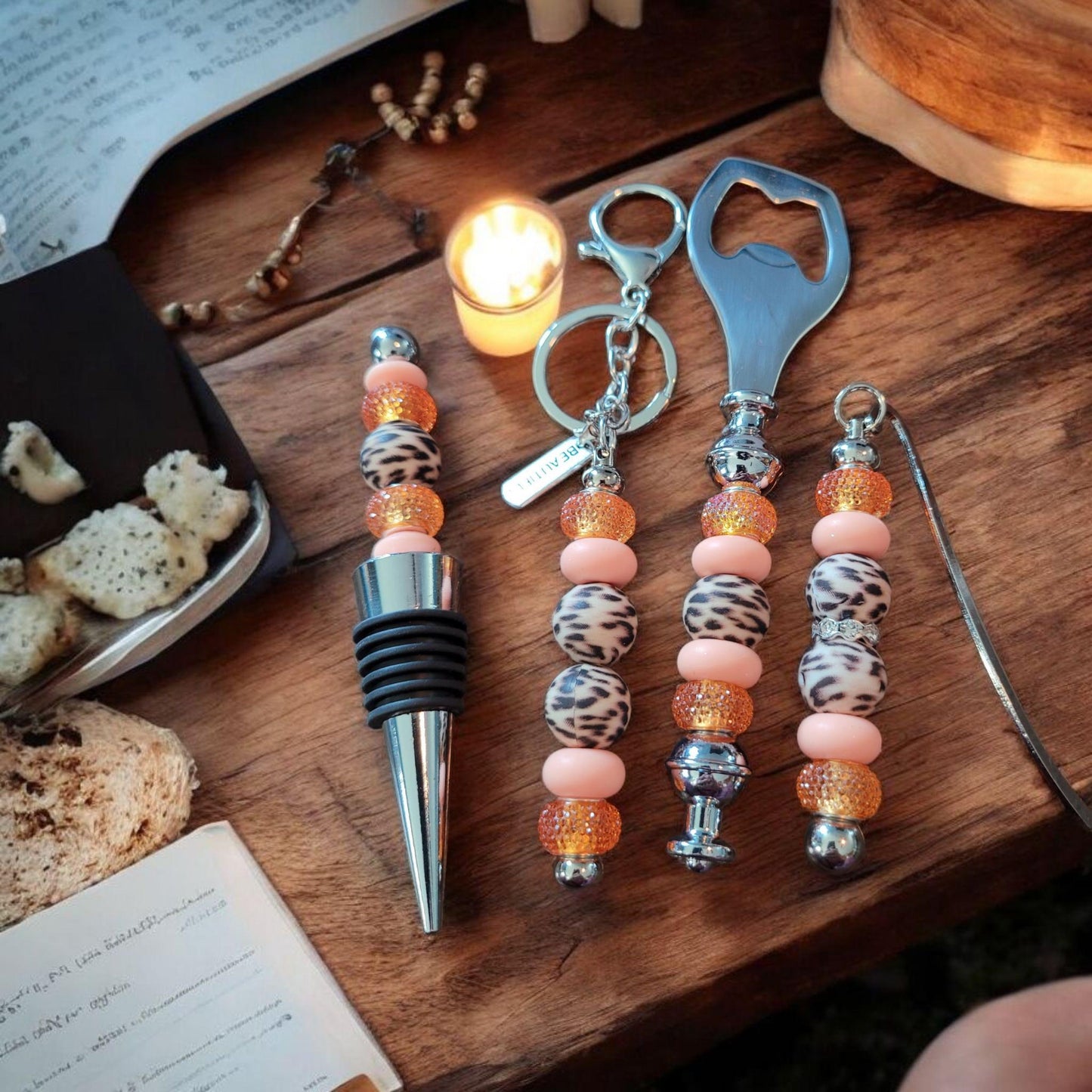 Peach Animal Print Wine Accessory Gift Set for Women – Unique Wine Lover Present, Stylish Bar Tools & Accessories