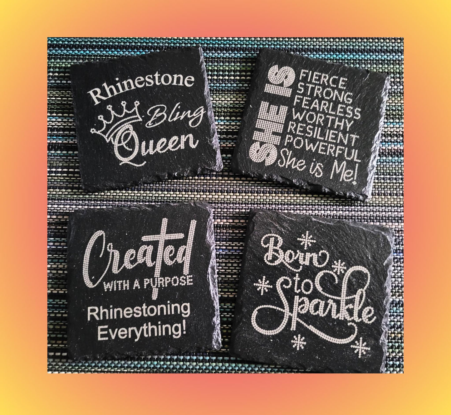 4" Laser Engraved Craft Coasters Unique Crafters Designs for Home or Studio Decor | Perfect Gift for Creative Minds Rhinestone themed design