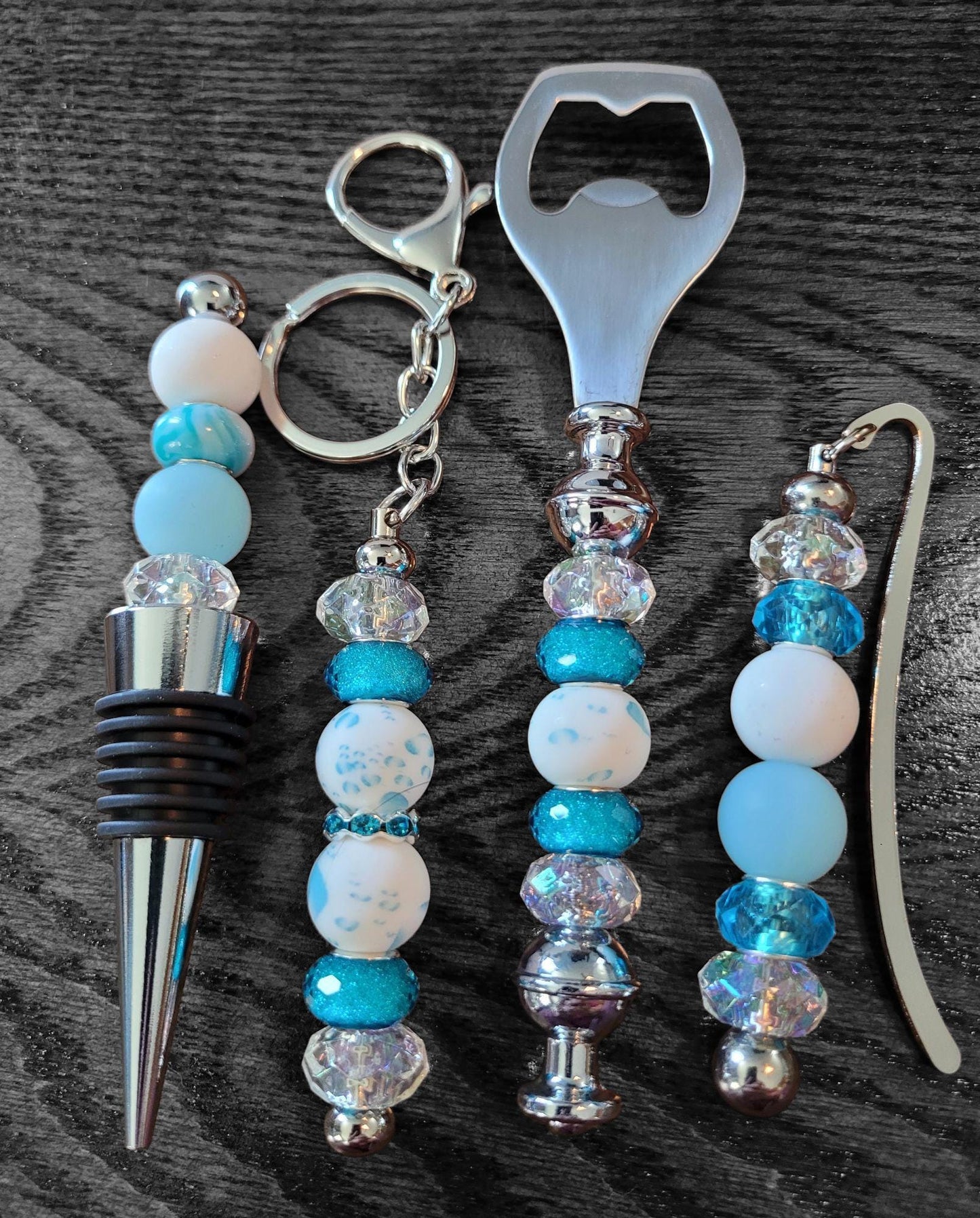 Blue and White Wine accessory gift wine stopper bottle opener book marker keychain wine gift set, barware accessories