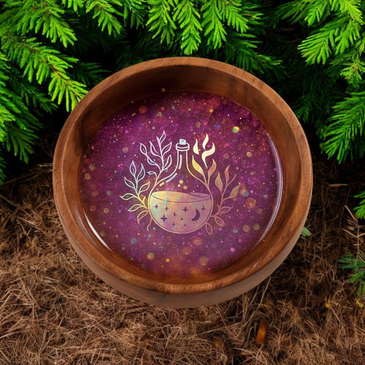 Resin Jewelry Trinket Bowl with Wooden Potion Bottle Design – Decorative Ring Holder & Small Catchall Dish