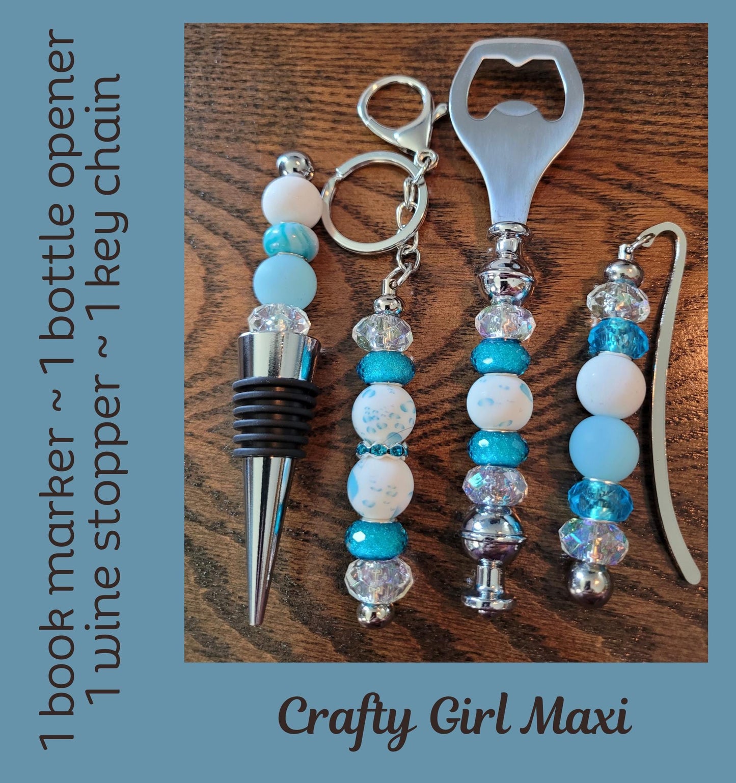 Blue and White Wine accessory gift wine stopper bottle opener book marker keychain wine gift set, barware accessories