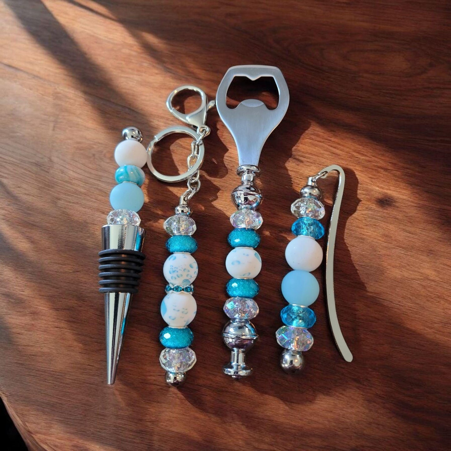 Blue and White Wine accessory gift wine stopper bottle opener book marker keychain wine gift set, barware accessories