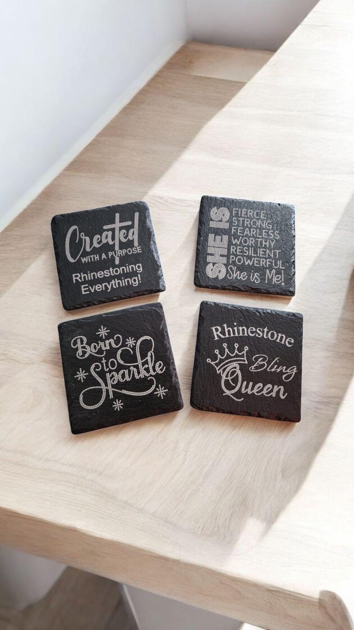 4" Laser Engraved Craft Coasters Unique Crafters Designs for Home or Studio Decor | Perfect Gift for Creative Minds Rhinestone themed design