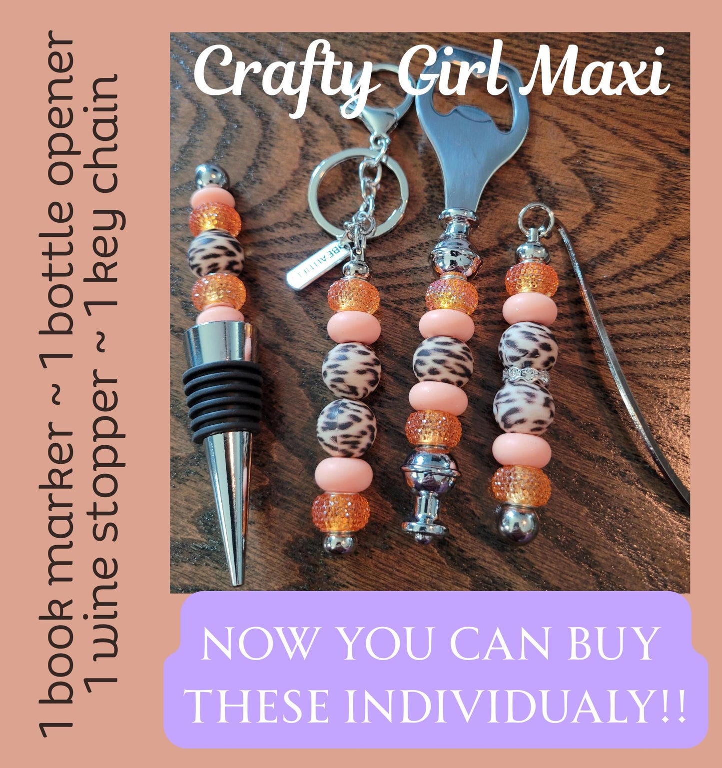 Peach Animal Print Wine Accessory Gift Set for Women – Unique Wine Lover Present, Stylish Bar Tools & Accessories