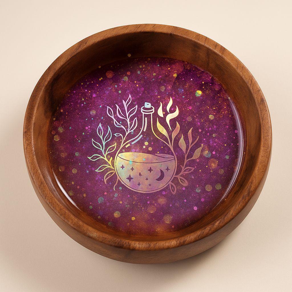 Resin Jewelry Trinket Bowl with Wooden Potion Bottle Design – Decorative Ring Holder & Small Catchall Dish