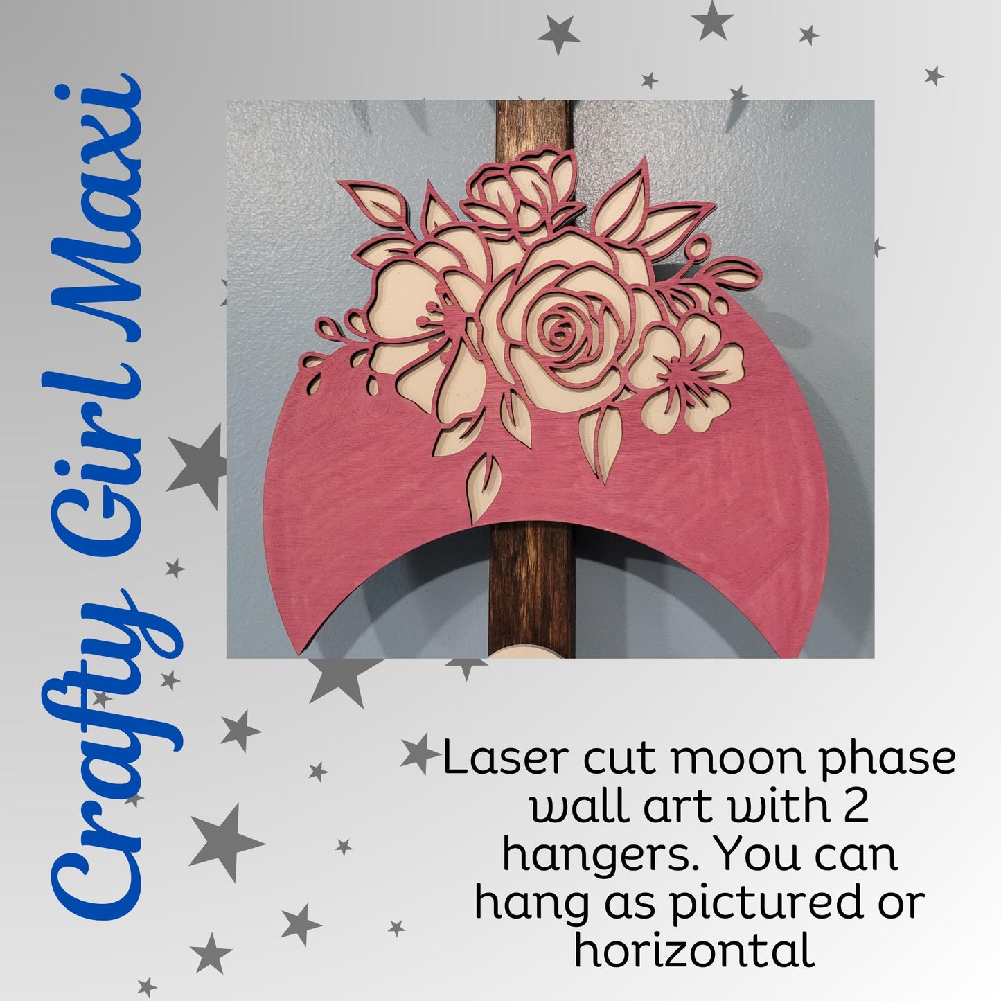 Moon Phase Wooden Wall Art Painted Bohemian eclectic design. Laser Cut Celestial Decor Flower Moon Wall Hanging Unique Home Design Piece