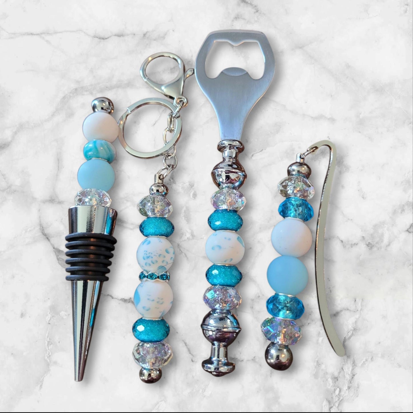 Blue and White Wine accessory gift wine stopper bottle opener book marker keychain wine gift set, barware accessories