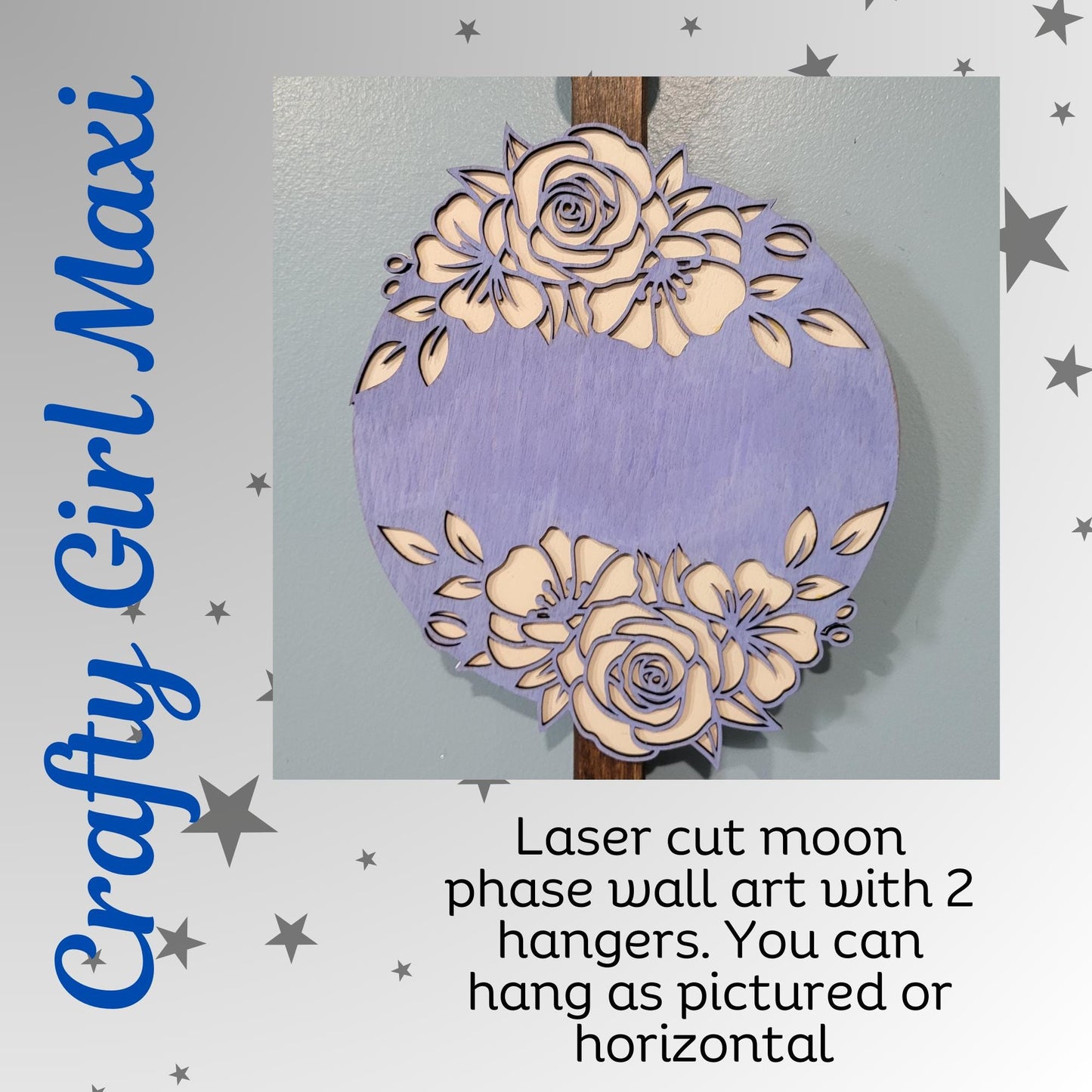 Moon Phase Wooden Wall Art Painted Bohemian eclectic design. Laser Cut Celestial Decor Flower Moon Wall Hanging Unique Home Design Piece