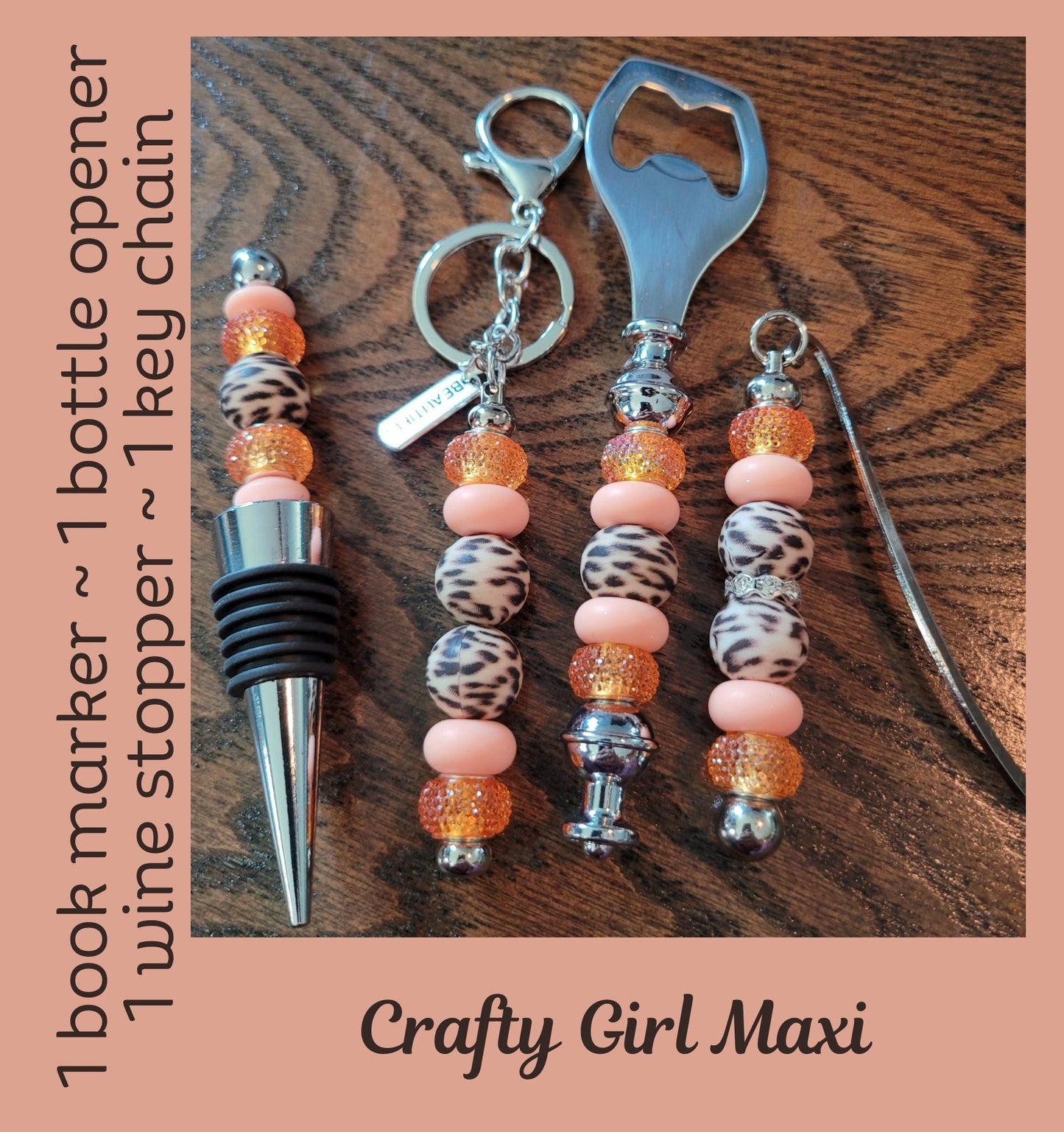 Peach Animal Print Wine Accessory Gift Set for Women – Unique Wine Lover Present, Stylish Bar Tools & Accessories