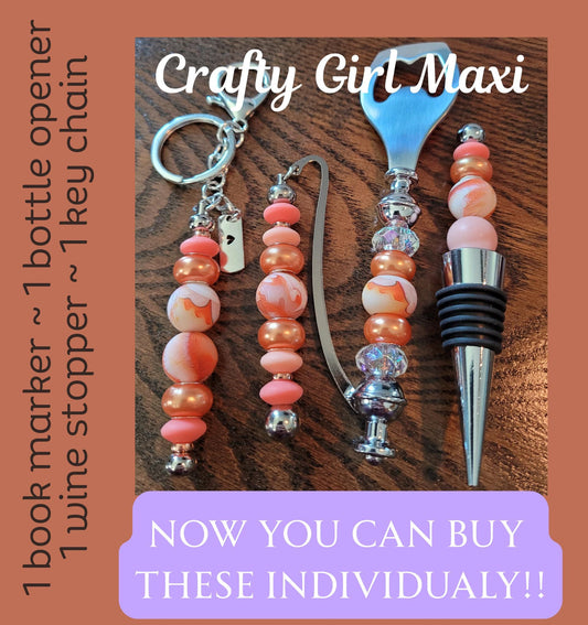 Peach and Orange Color Scheme Bottle Opener, Wine Stopper, Keychain & Bookmark Set - Perfect Gift for Wine Lovers