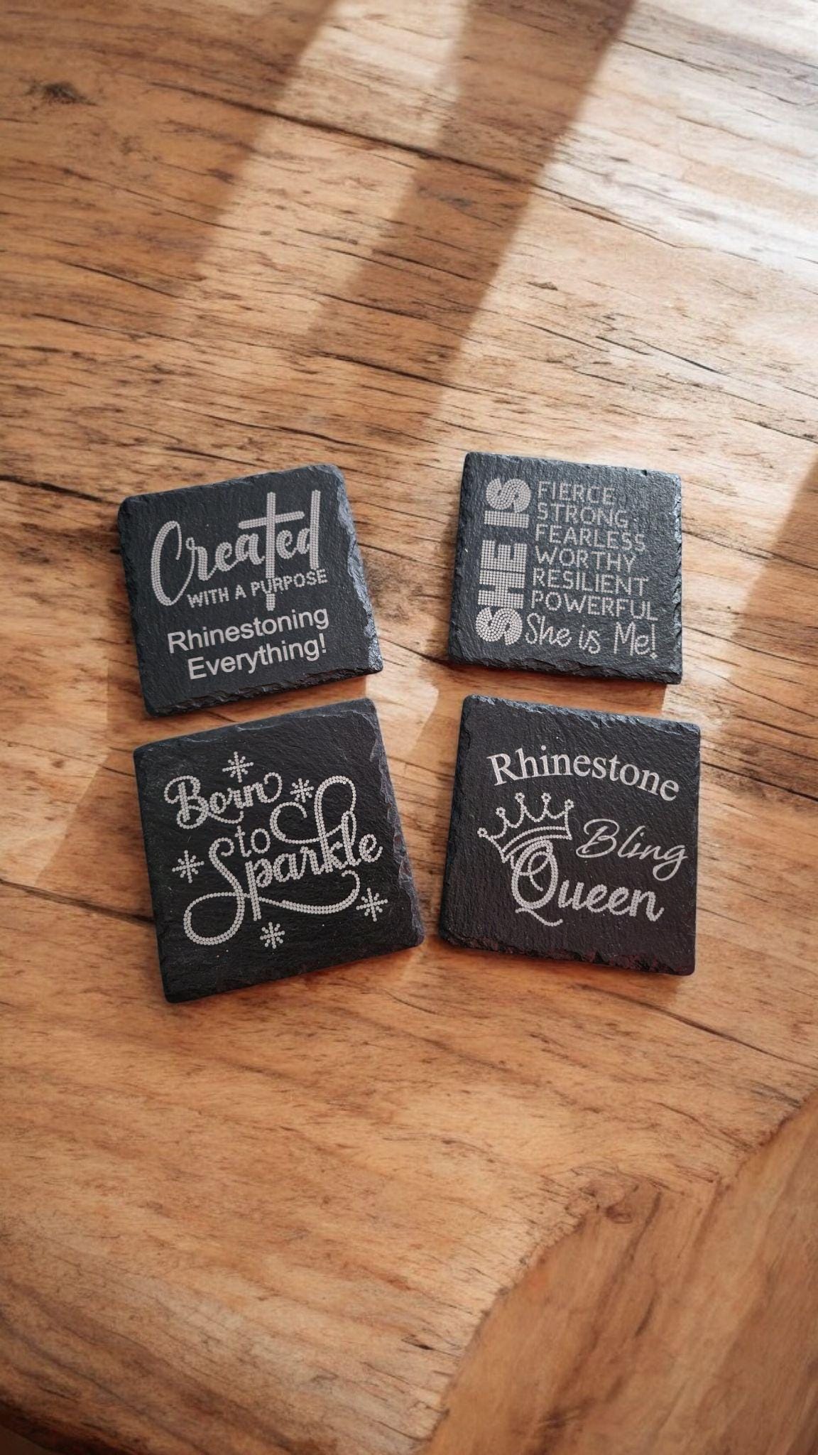 4" Laser Engraved Craft Coasters Unique Crafters Designs for Home or Studio Decor | Perfect Gift for Creative Minds Rhinestone themed design