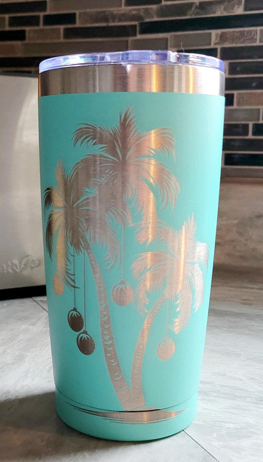 Laser Engraved Palm Tree Christmas Tumbler: Beachy Holiday Drinkware