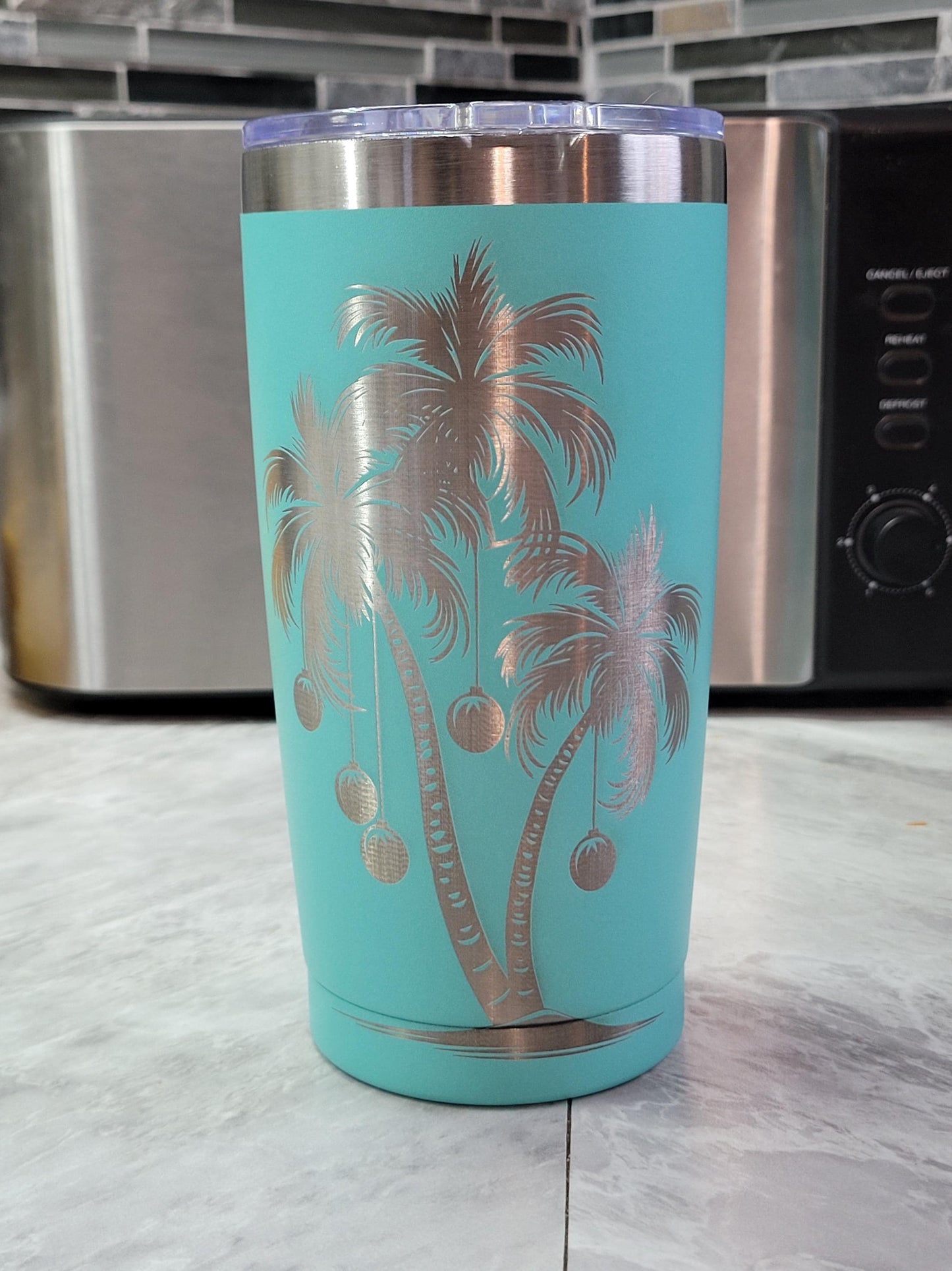 Laser Engraved Palm Tree Christmas Tumbler: Beachy Holiday Drinkware