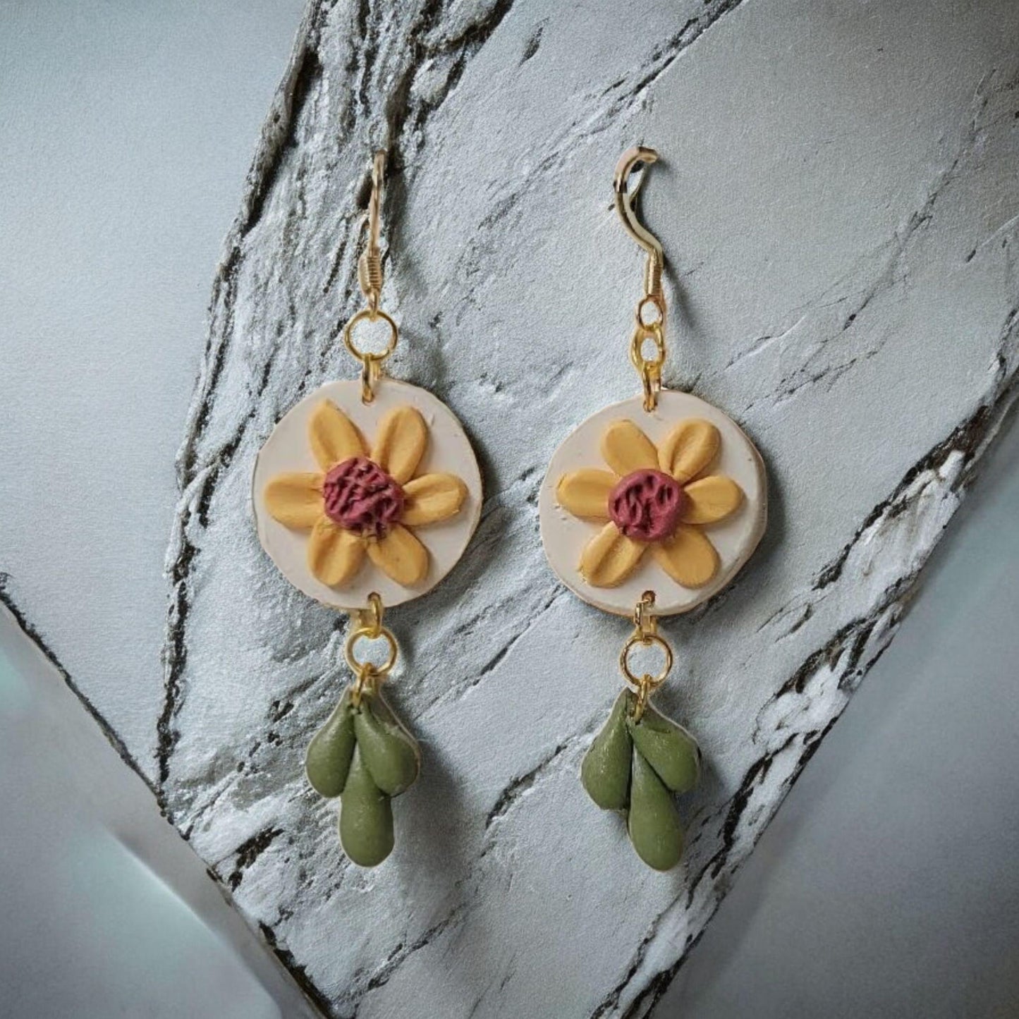 Sunflower Dangle Earrings: Polymer Clay Floral Jewelry