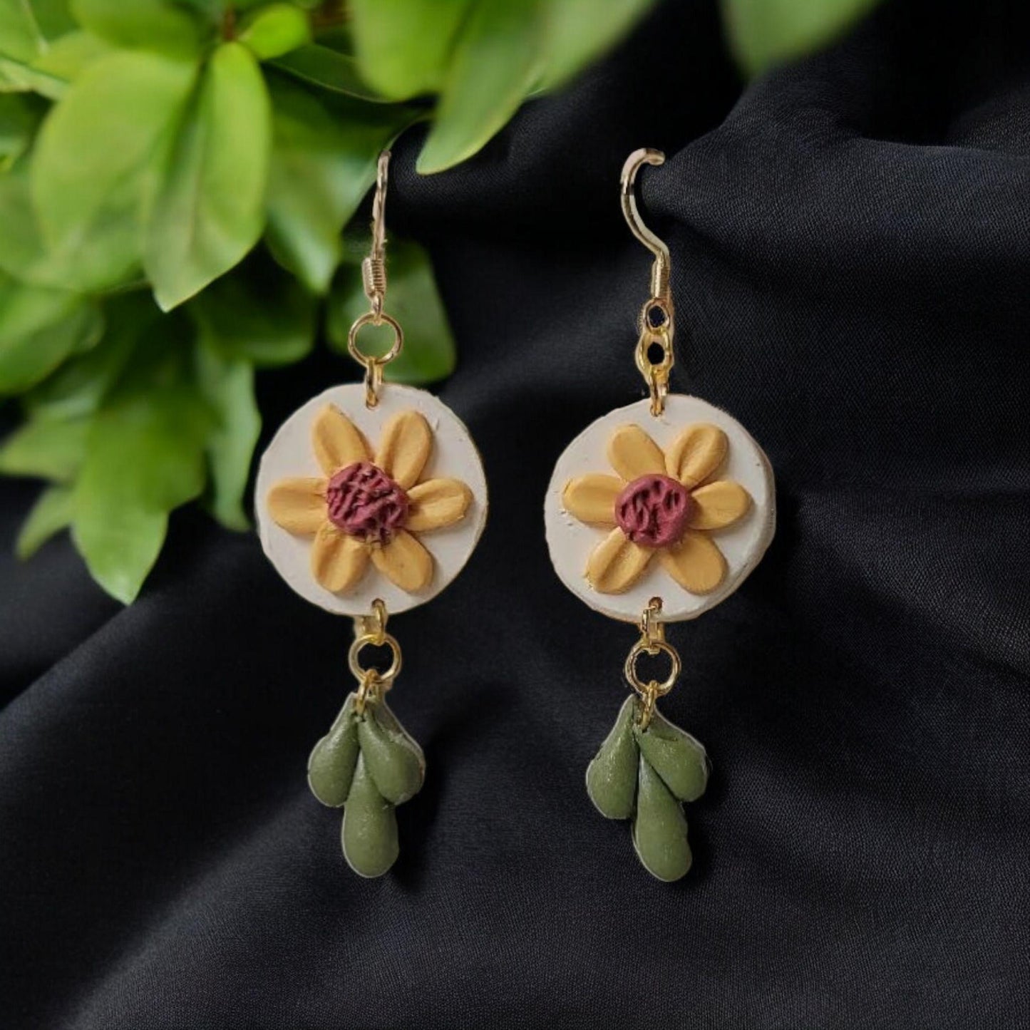 Sunflower Dangle Earrings: Polymer Clay Floral Jewelry