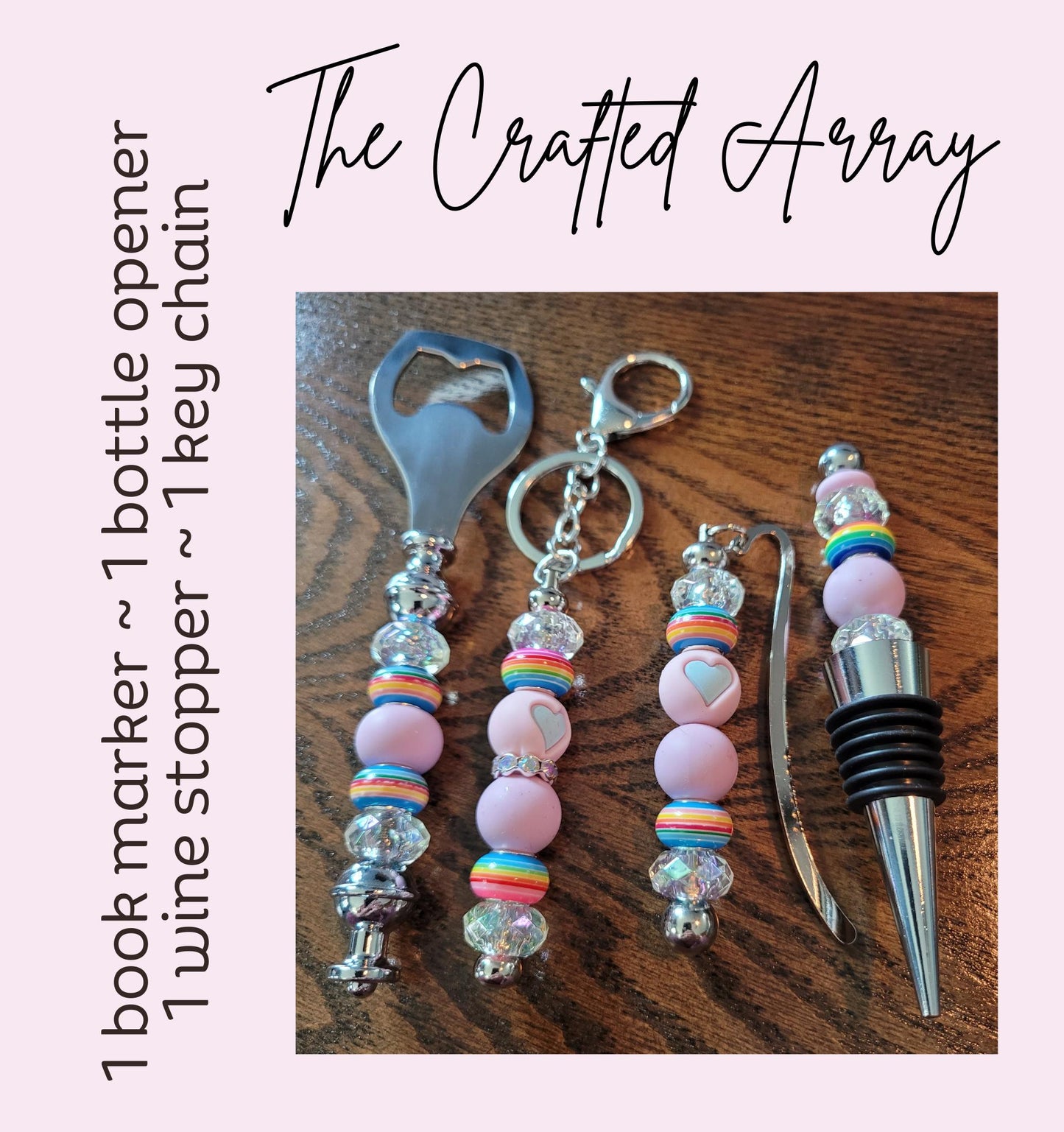 Rainbow Beaded Wine Lover's Gift Set: Bottle Opener, Stopper, Keychain & Bookmark