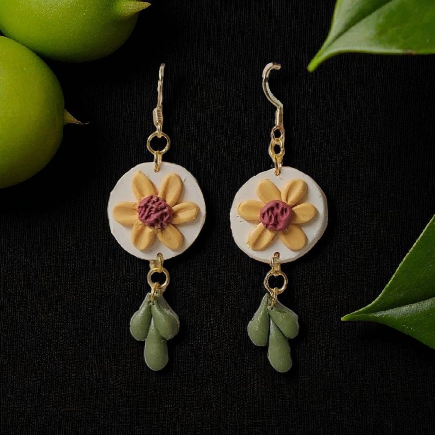 Sunflower Dangle Earrings: Polymer Clay Floral Jewelry