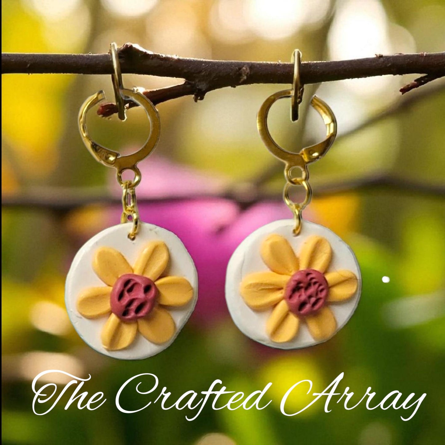 Sunflower Dangle Earrings: Polymer Clay Floral Jewelry