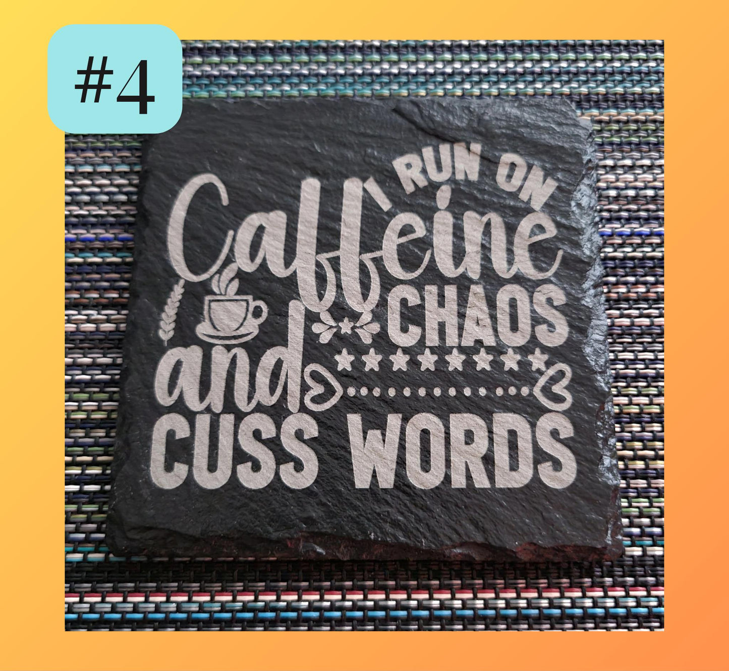 Sarcastic Saying Slate Coasters: Laser Engraved Bar Gift Set