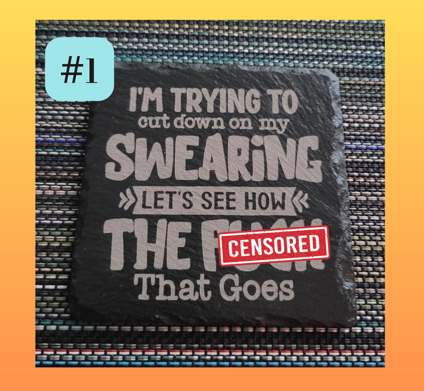 Sarcastic Saying Slate Coasters: Laser Engraved Bar Gift Set