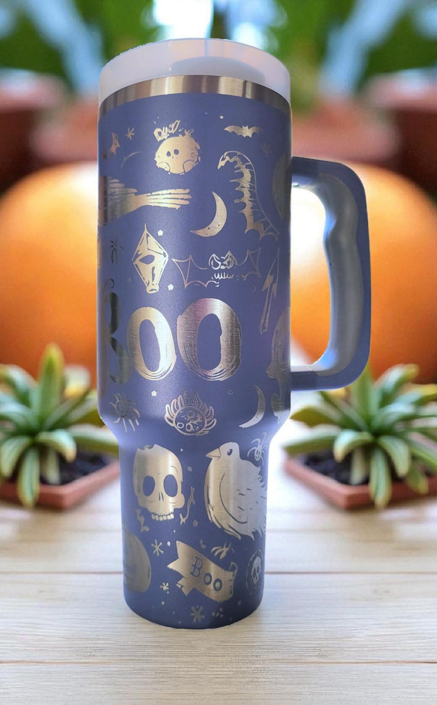 Laser Engraved Ghost Tumbler: 40oz Witchy Halloween Boo Mug