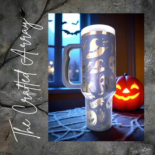 Laser Engraved Ghost Tumbler: 40oz Witchy Halloween Boo Mug