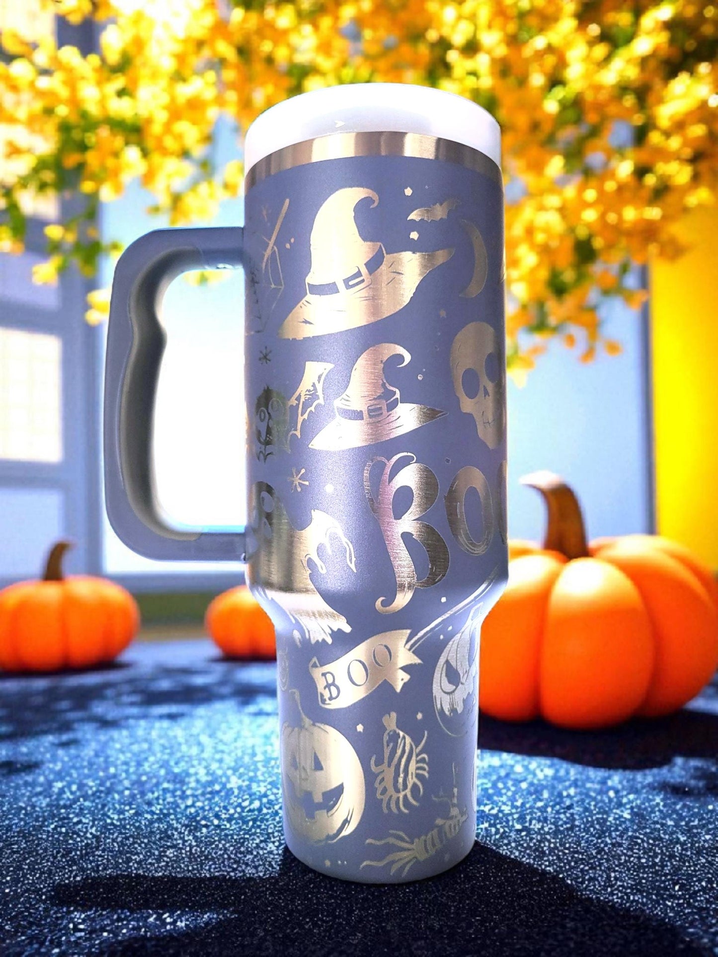 Laser Engraved Ghost Tumbler: 40oz Witchy Halloween Boo Mug